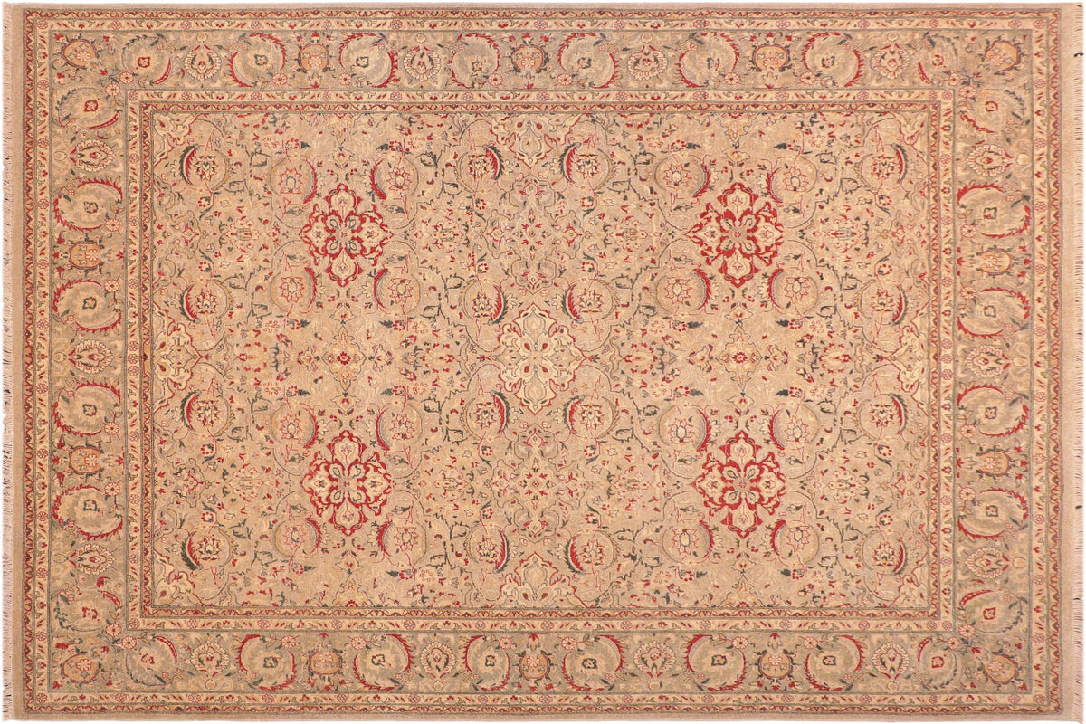 handmade Transitional Kashan Tan Gray Hand Knotted RECTANGLE 100% WOOL area rug 8' x 10'