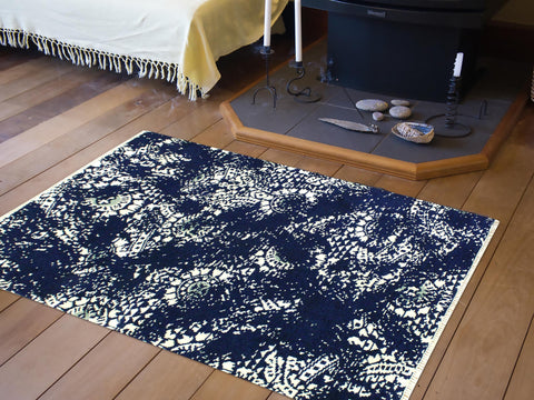 handmade Modern Abstract Blue Ivory Hand Knotted RECTANGLE WOOL&SILK area rug 4' x 6'