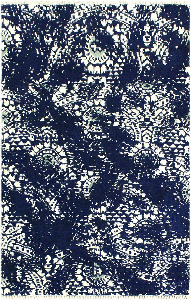 handmade Modern Abstract Blue Ivory Hand Knotted RECTANGLE WOOL&SILK area rug 4X6