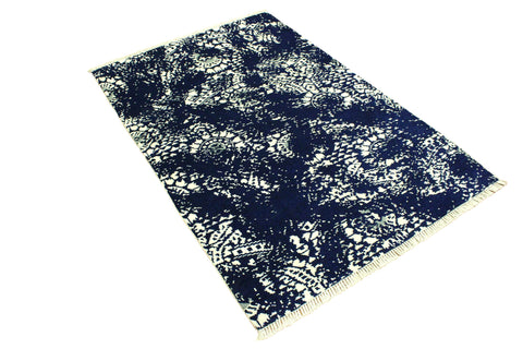 handmade Modern Abstract Blue Ivory Hand Knotted RECTANGLE WOOL&SILK area rug 4' x 6'