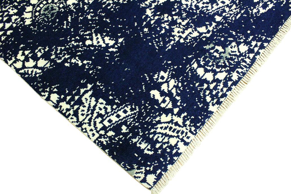 handmade Modern Abstract Blue Ivory Hand Knotted RECTANGLE WOOL&SILK area rug 4X6