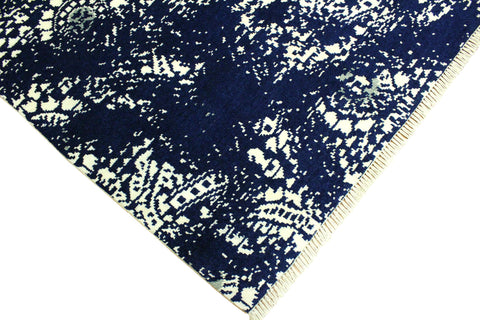 handmade Modern Abstract Blue Ivory Hand Knotted RECTANGLE WOOL&SILK area rug 4' x 6'