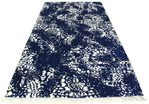 handmade Modern Abstract Blue Ivory Hand Knotted RECTANGLE WOOL&SILK area rug 4' x 6'