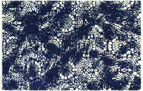 handmade Modern Abstract Blue Ivory Hand Knotted RECTANGLE WOOL&SILK area rug 4' x 6'