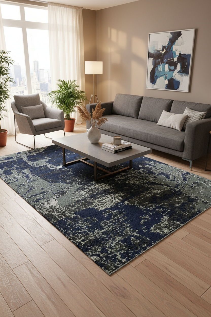 Modern Ziegler Terisa Blue/Ivory Wool&Silk Rug - 4'2''X6'5''