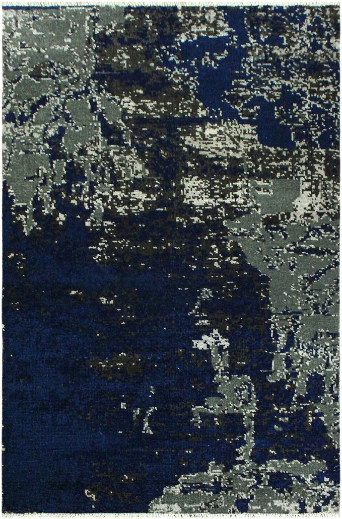 handmade Modern Abstract Blue Ivory Hand Knotted RECTANGLE WOOL&SILK area rug 4X6