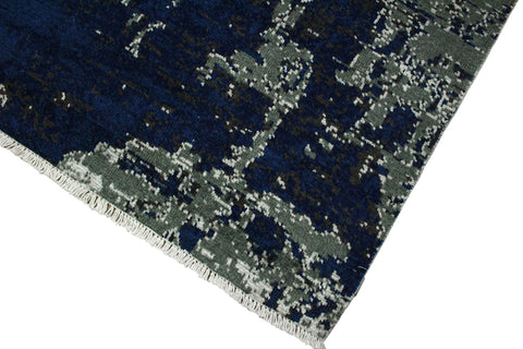 handmade Modern Abstract Blue Ivory Hand Knotted RECTANGLE WOOL&SILK area rug 4' x 6'