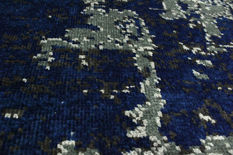 handmade Modern Abstract Blue Ivory Hand Knotted RECTANGLE WOOL&SILK area rug 4' x 6'