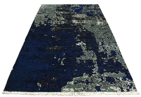 handmade Modern Abstract Blue Ivory Hand Knotted RECTANGLE WOOL&SILK area rug 4' x 6'