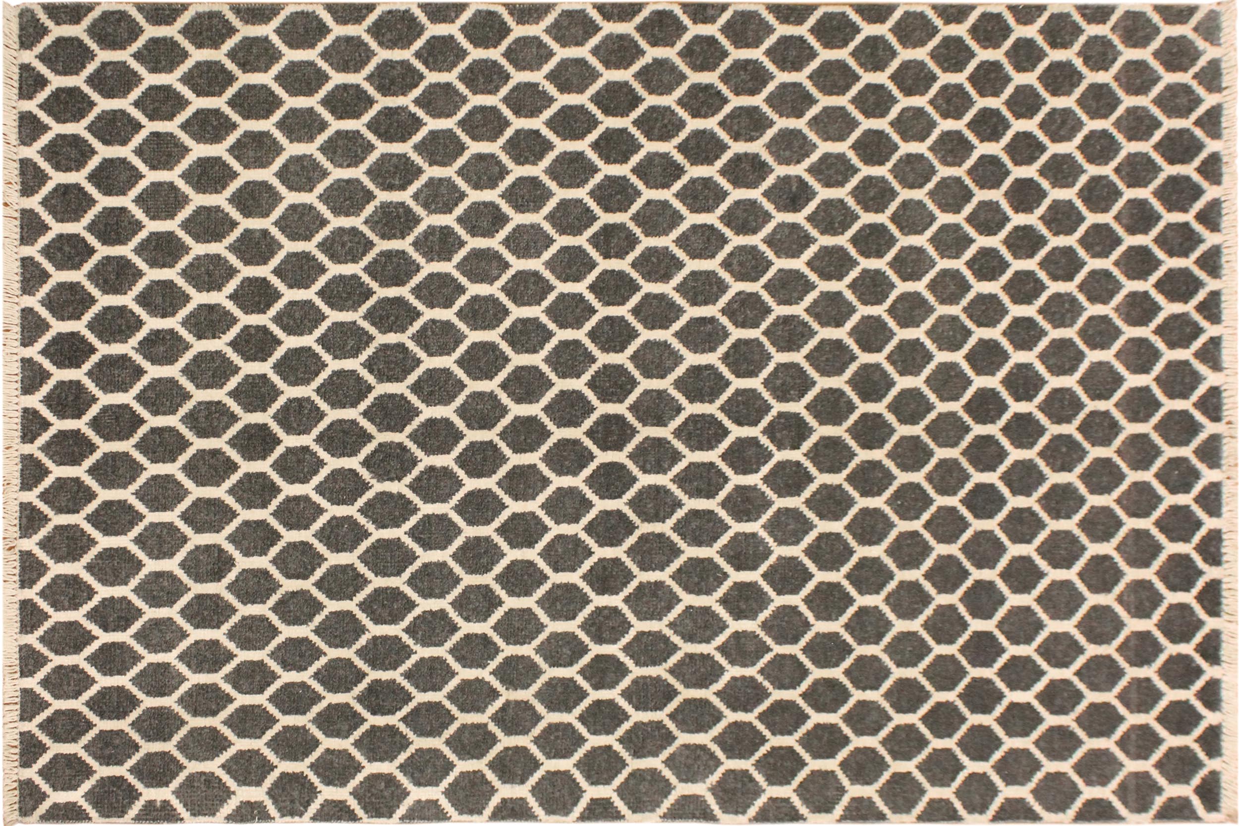 handmade Modern Ailsa Gray Ivory Hand Knotted RECTANGLE WOOL&VISCOU area rug 4' x 6'