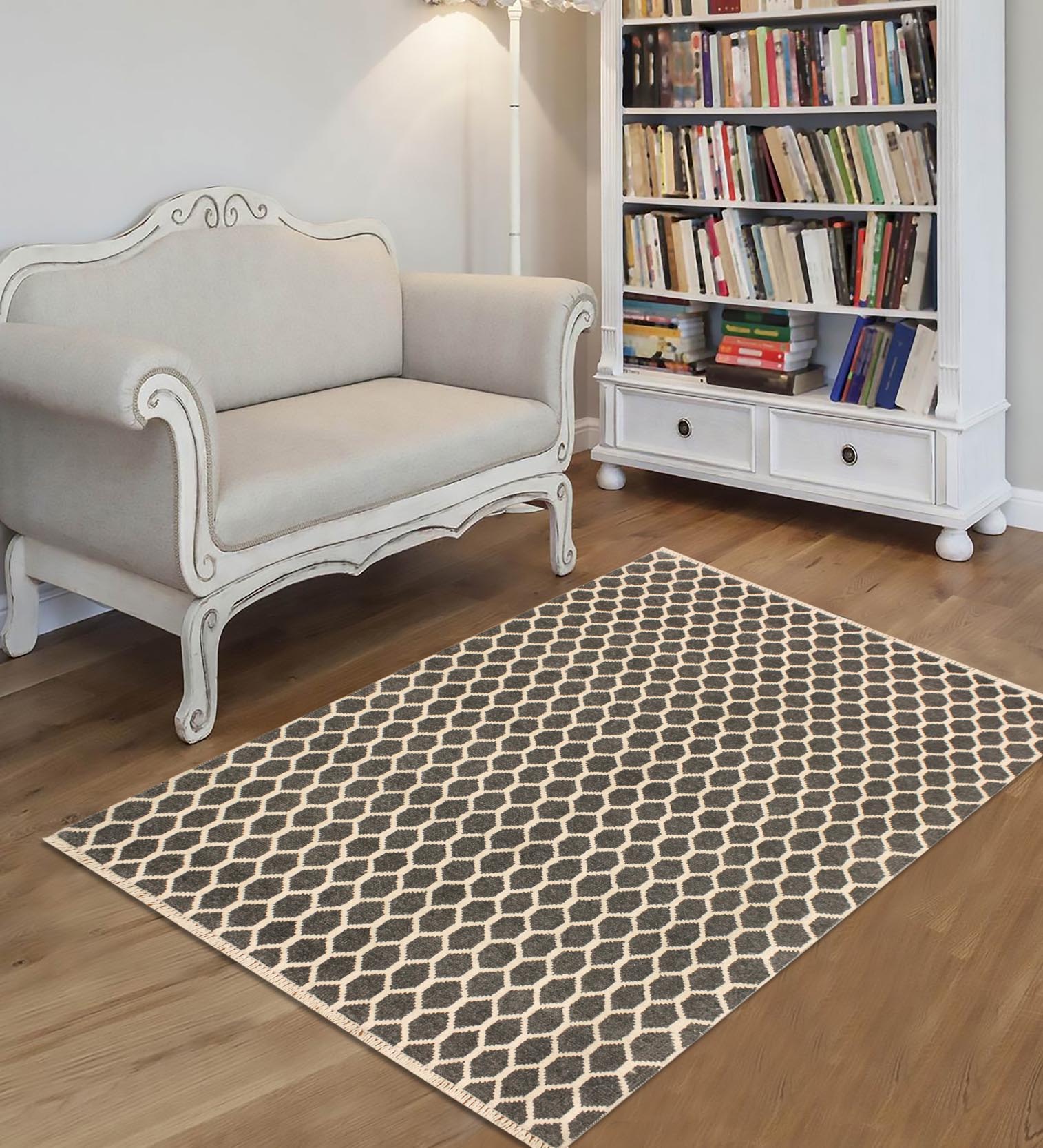 handmade Modern Ailsa Gray Ivory Hand Knotted RECTANGLE WOOL&VISCOU area rug 4' x 6'