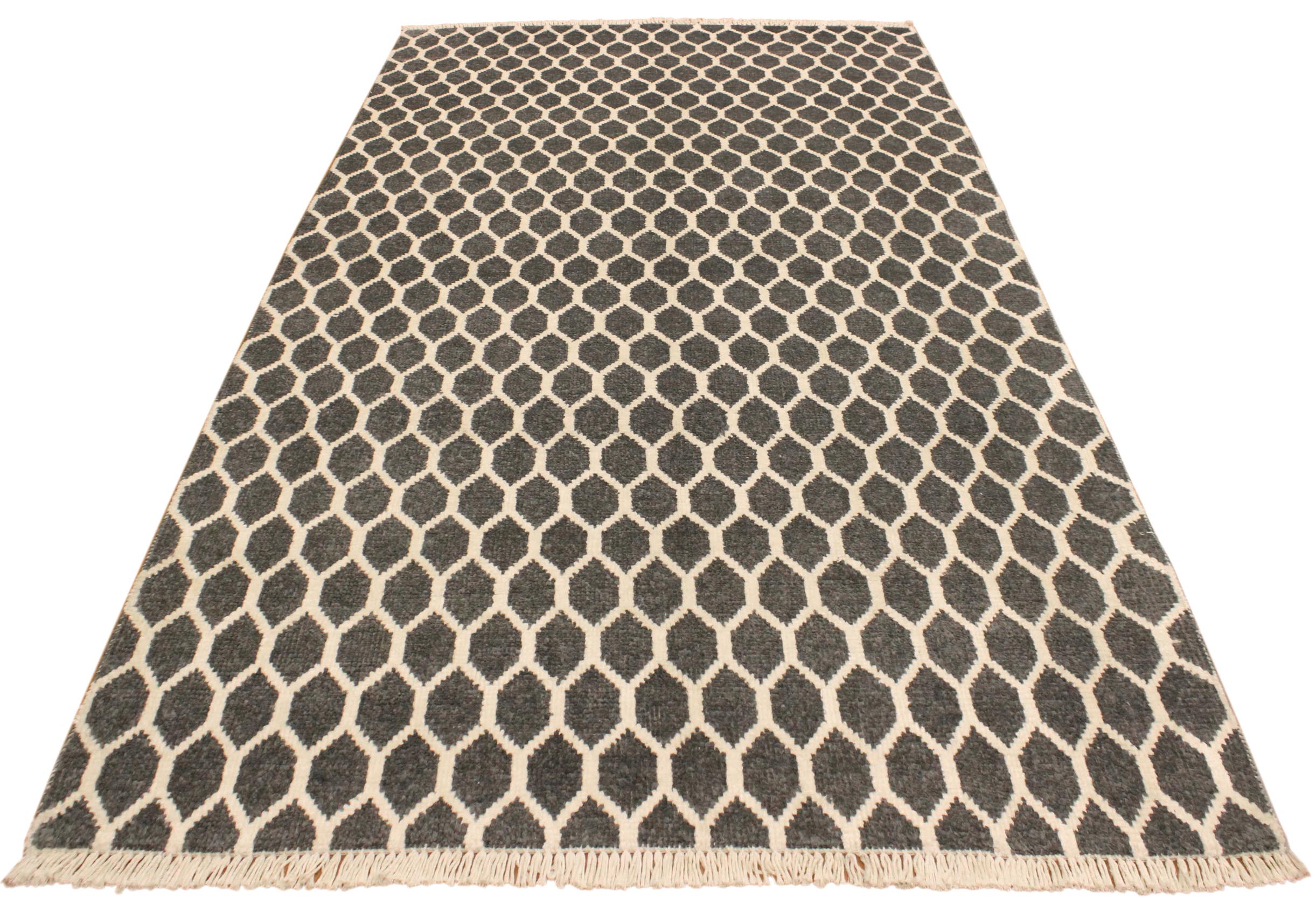 handmade Modern Ailsa Gray Ivory Hand Knotted RECTANGLE WOOL&VISCOU area rug 4' x 6'