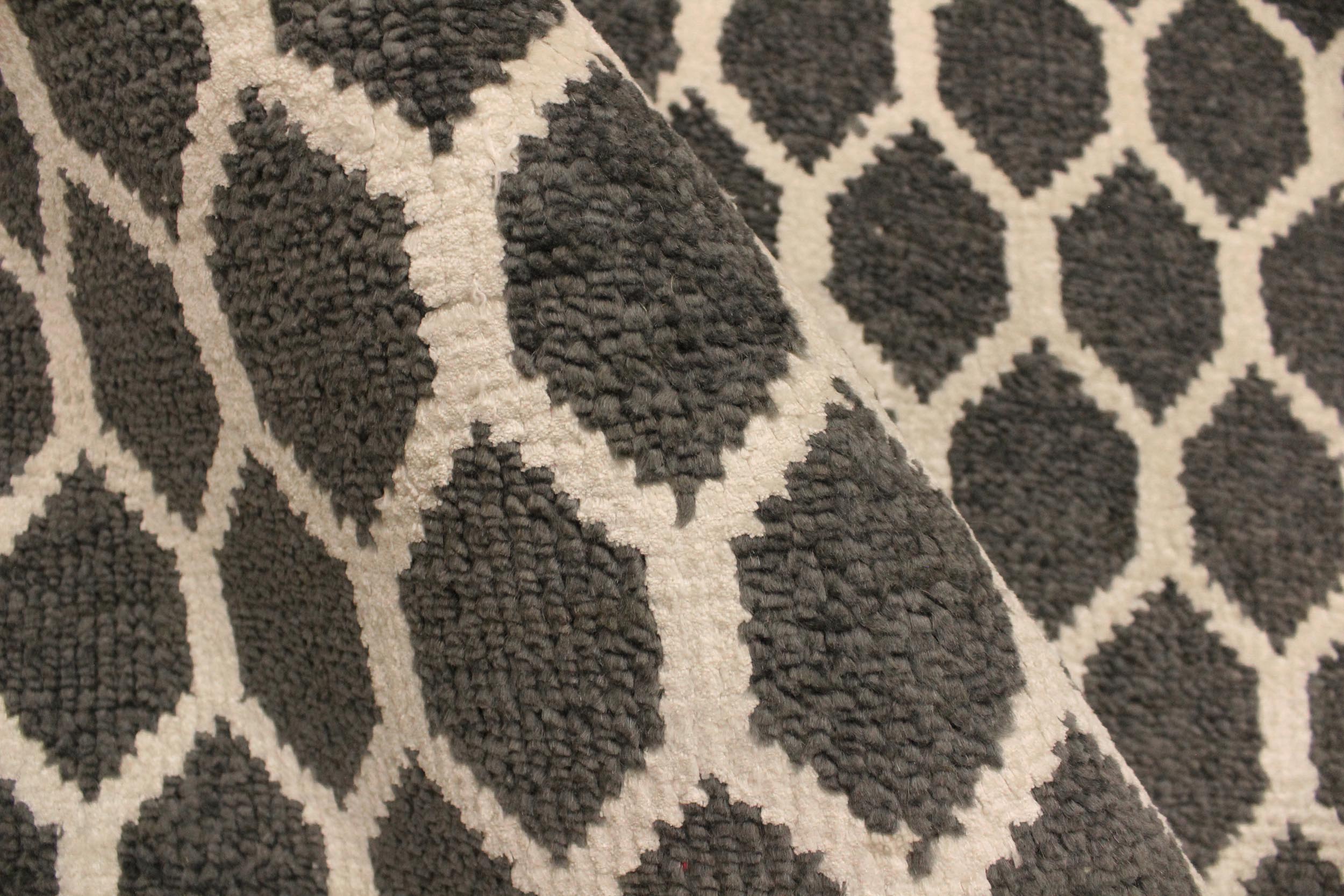 handmade Modern Ailsa Gray Ivory Hand Knotted RECTANGLE WOOL&VISCOU area rug 4' x 6'