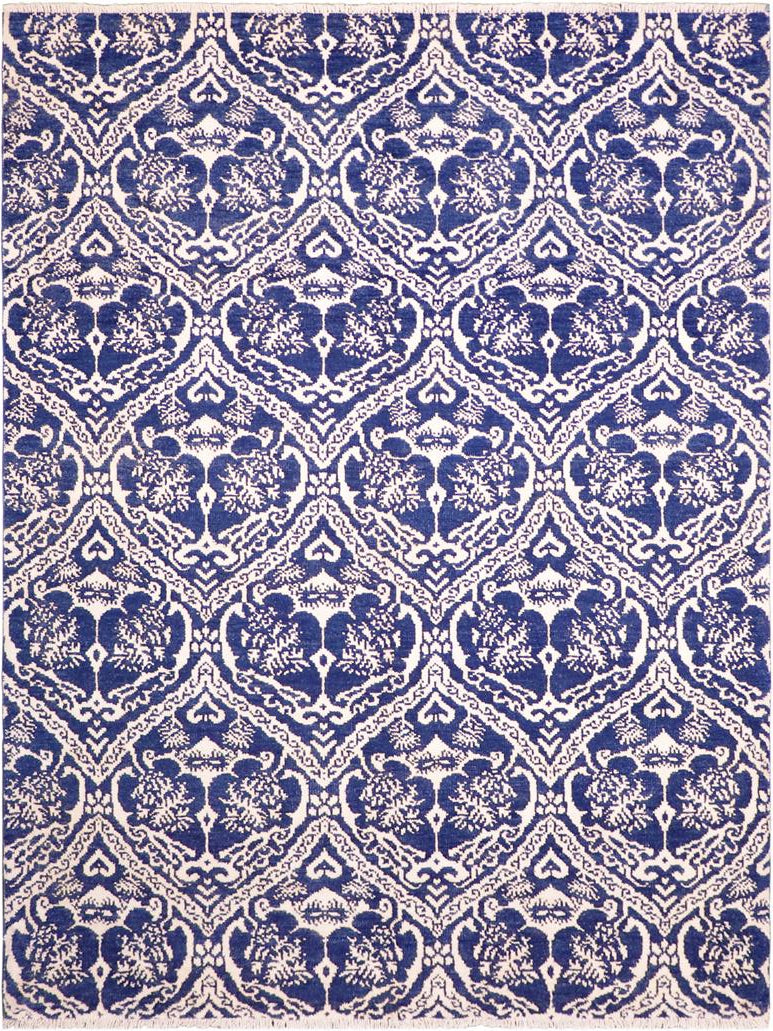handmade Modern Nabila Blue Ivory Hand Knotted RECTANGLE WOOL&SILK area rug 6x9