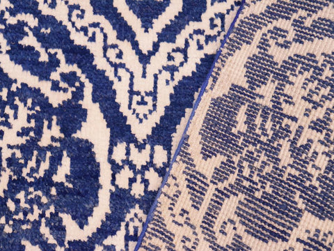 handmade Modern Nabila Blue Ivory Hand Knotted RECTANGLE WOOL&SILK area rug 6x9