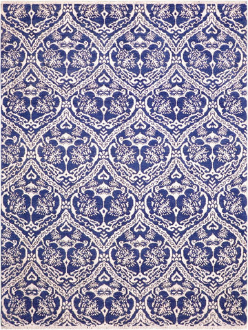 handmade Modern Nabila Blue Ivory Hand Knotted RECTANGLE WOOL&SILK area rug 6x9