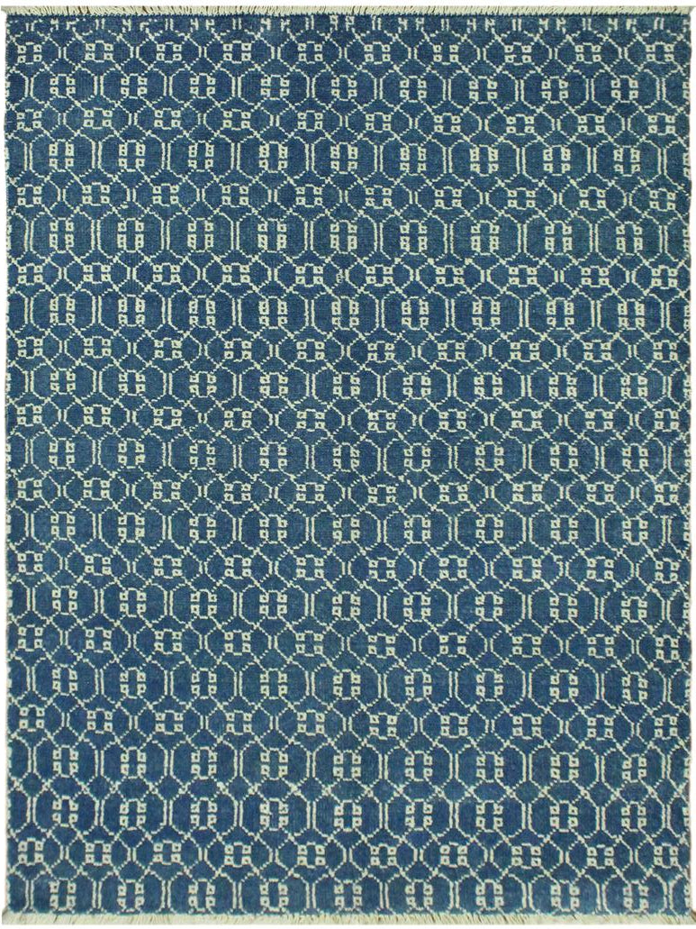handmade Modern Elara Lt. Blue Ivory Hand Knotted RECTANGLE WOOL&SILK area rug 4x6