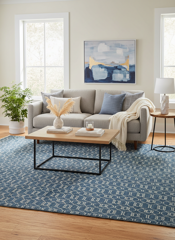 Modern Elara Blue/Ivory Wool&Silk Rug - 4'2''X6'2''