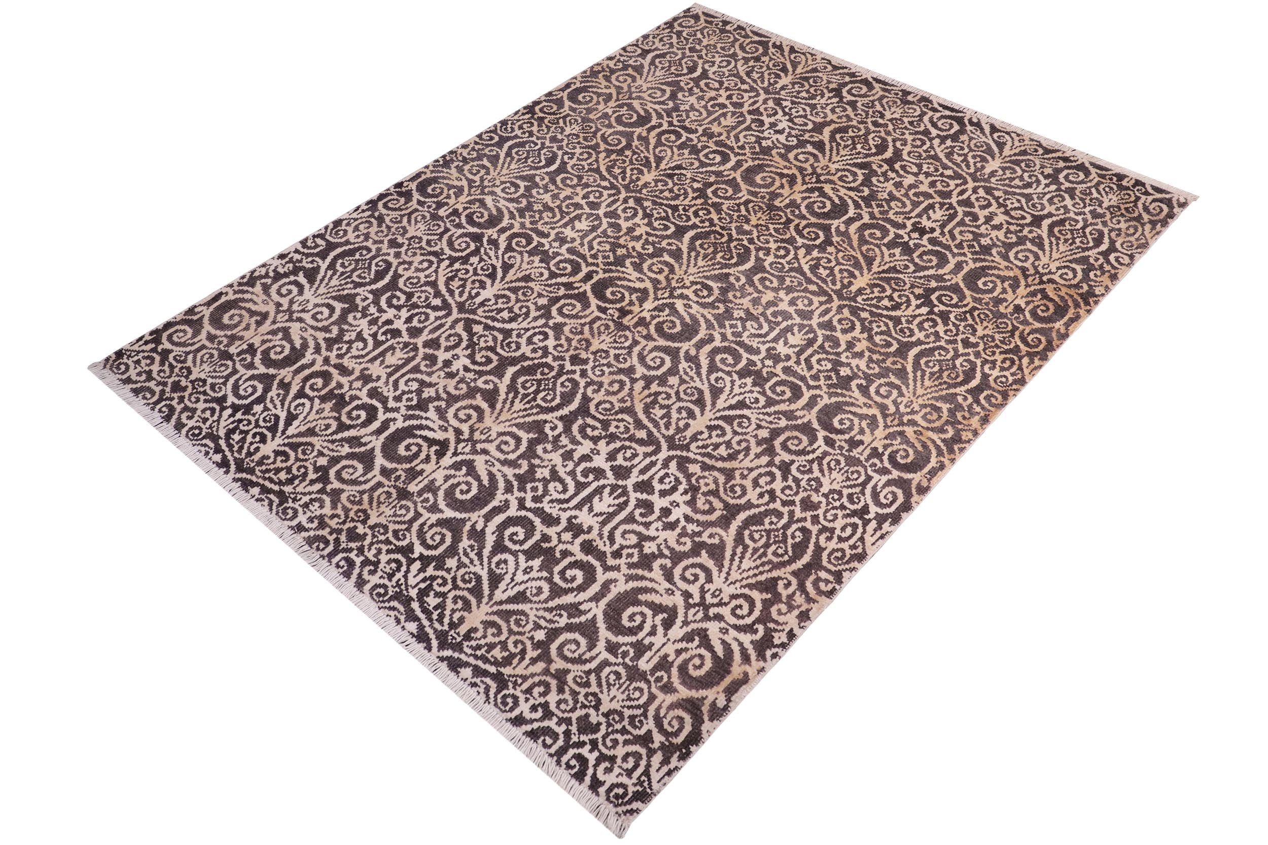handmade Transitional Cryena Charcoal Brown Hand Knotted RECTANGLE WOOL&SILK area rug 5' x 7'