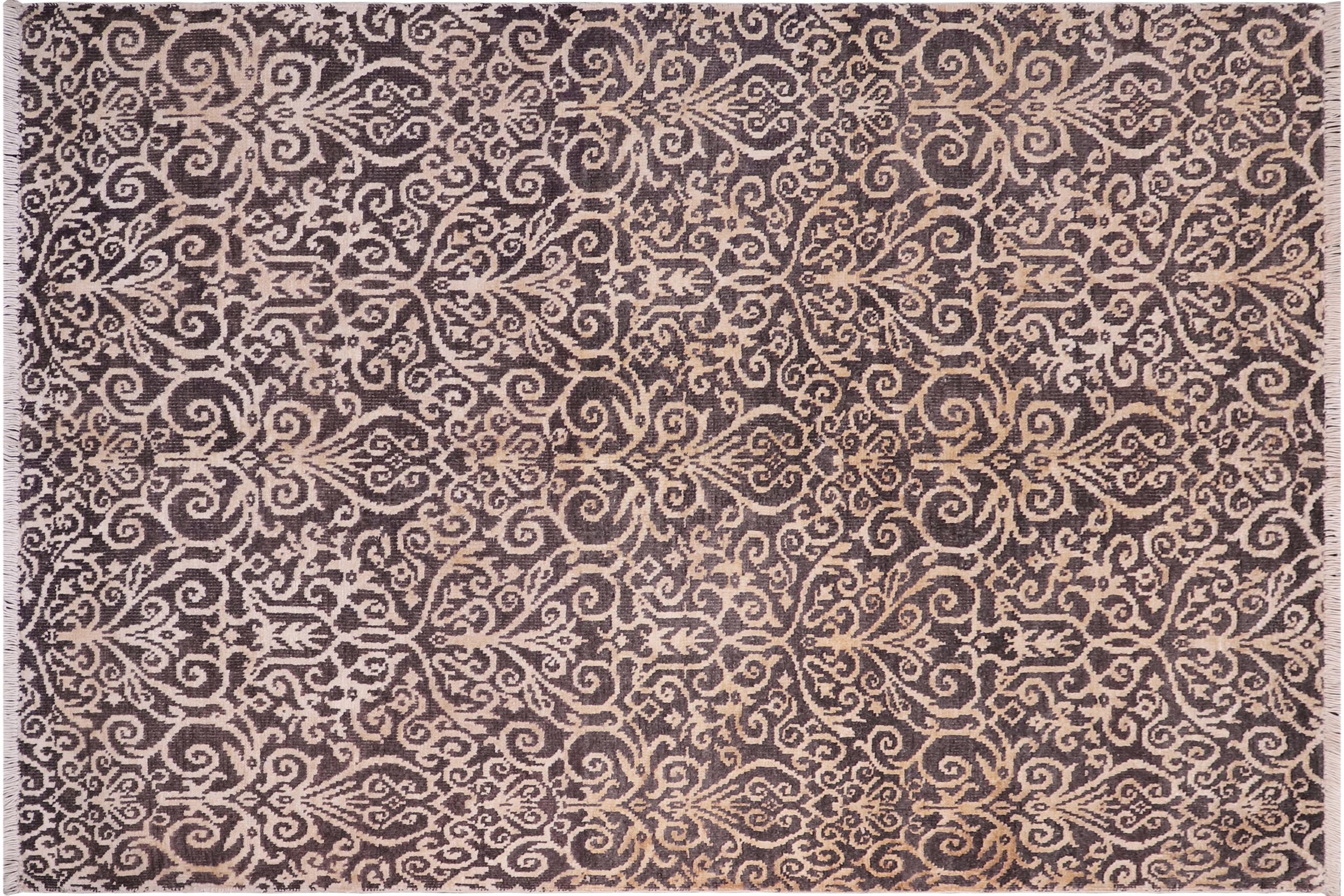 handmade Transitional Cryena Charcoal Brown Hand Knotted RECTANGLE WOOL&SILK area rug 5' x 7'