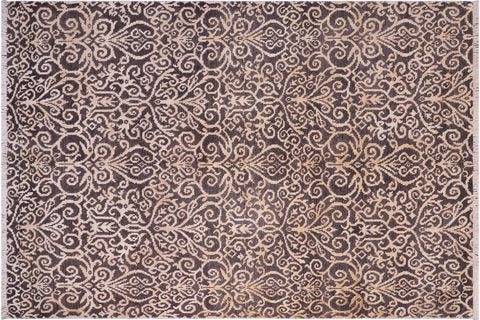 handmade Transitional Cryena Charcoal Brown Hand Knotted RECTANGLE WOOL&SILK area rug 5' x 7'