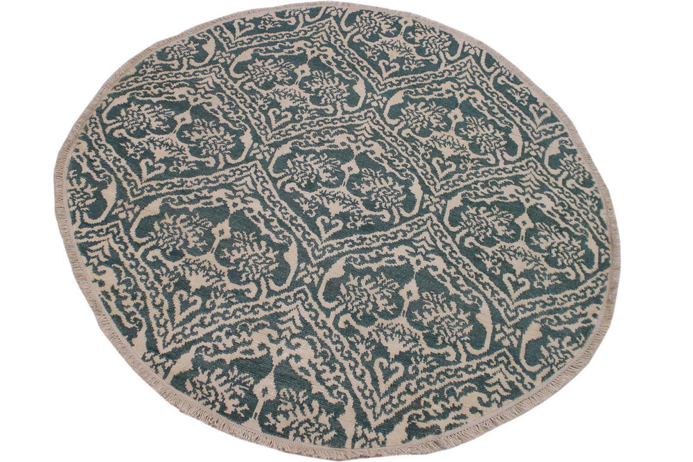 A10456, 6 1"x 6 1",Traditional                   ,6x6,Green,IVORY,Hand-knotted                  ,Pakistan   ,Wool&silk  ,Round      ,652671191886