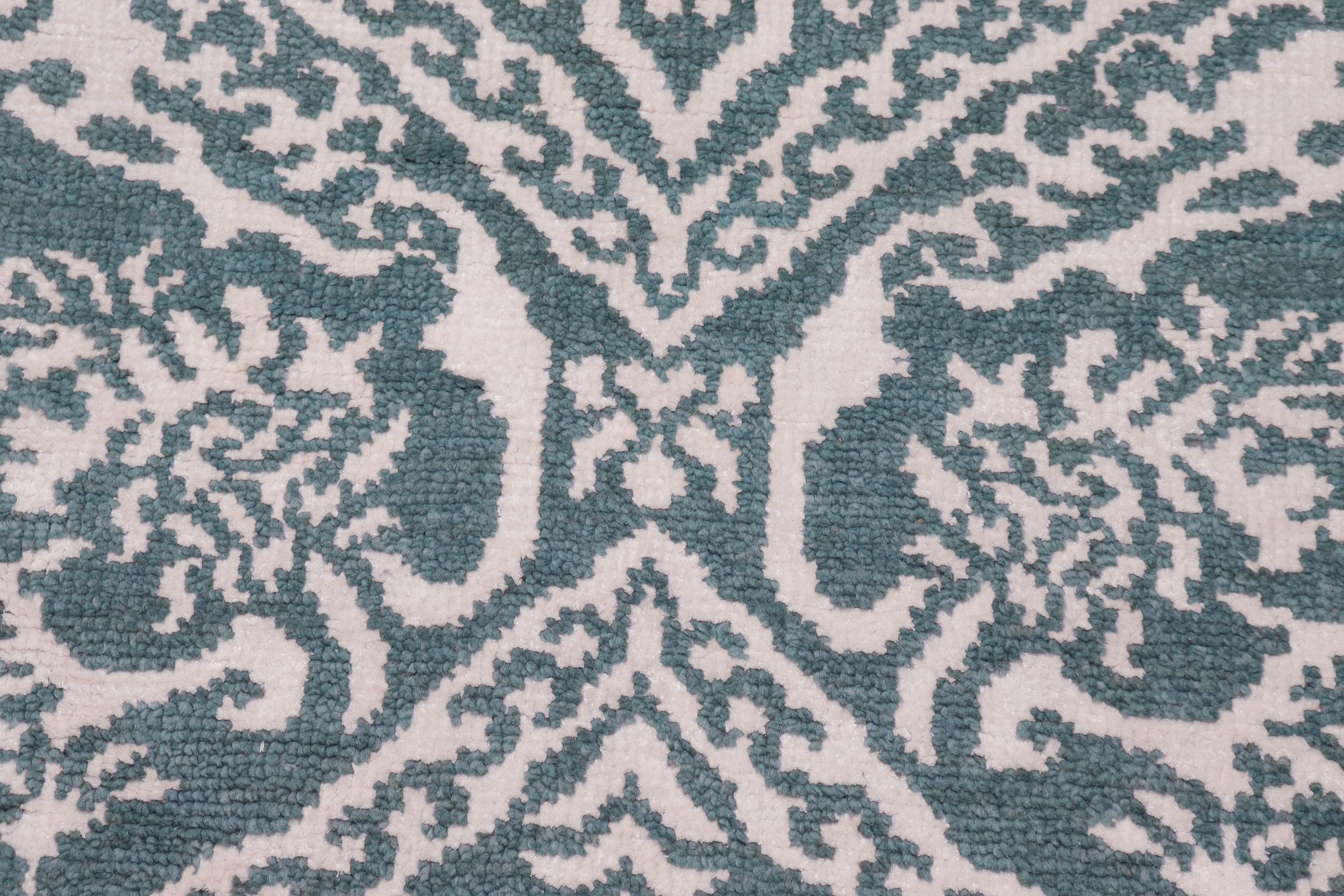 handmade Modern Round Kafkaz Green Ivory Hand Knotted ROUND WOOL&SILK area rug 6' x 6'