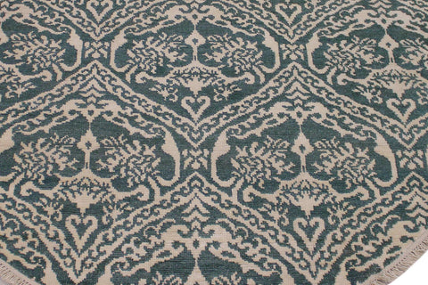 A10456, 6 1"x 6 1",Traditional                   ,6x6,Green,IVORY,Hand-knotted                  ,Pakistan   ,Wool&silk  ,Round      ,652671191886