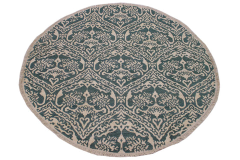 A10456, 6 1"x 6 1",Traditional                   ,6x6,Green,IVORY,Hand-knotted                  ,Pakistan   ,Wool&silk  ,Round      ,652671191886