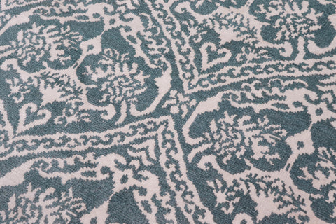 handmade Modern Round Kafkaz Green Ivory Hand Knotted ROUND WOOL&SILK area rug 6' x 6'