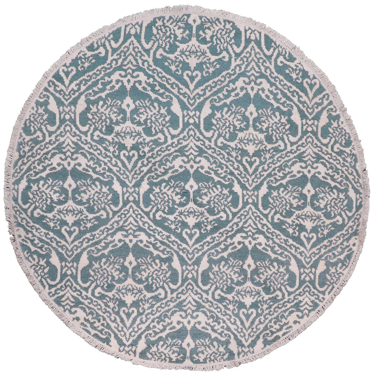 handmade Modern Round Kafkaz Green Ivory Hand Knotted ROUND WOOL&SILK area rug 6' x 6'