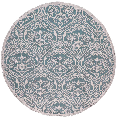 handmade Modern Round Kafkaz Green Ivory Hand Knotted ROUND WOOL&SILK area rug 6' x 6'