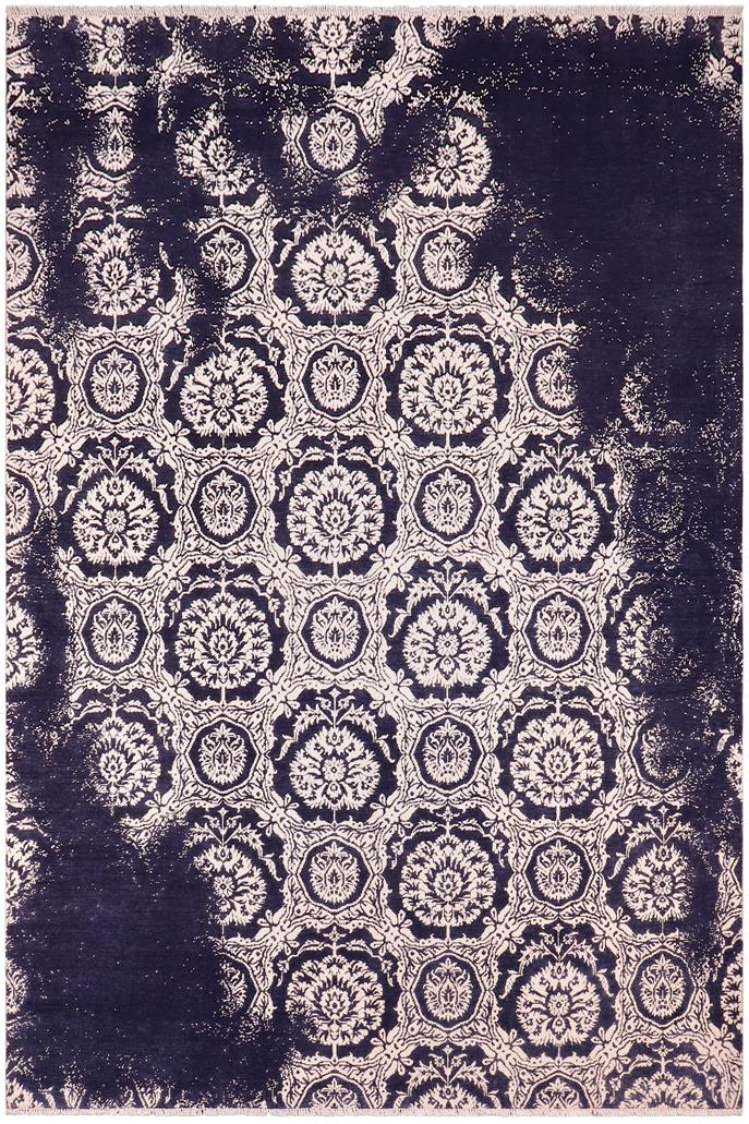 handmade Modern Abstract Blue Beige Hand Knotted RECTANGLE WOOL&SILK area rug 9X12