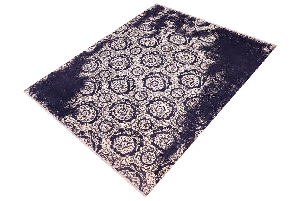 handmade Modern Abstract Blue Beige Hand Knotted RECTANGLE WOOL&SILK area rug 9X12