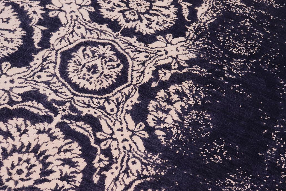 handmade Modern Abstract Blue Beige Hand Knotted RECTANGLE WOOL&SILK area rug 9X12