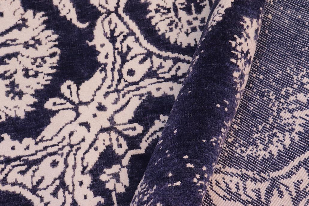 handmade Modern Abstract Blue Beige Hand Knotted RECTANGLE WOOL&SILK area rug 9X12