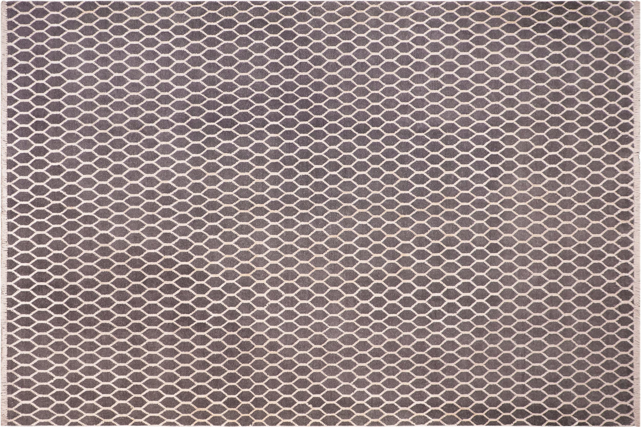 handmade Modern Ailsa Gray Beige Hand Knotted RECTANGLE WOOL&VISCOU area rug 8' x 10'