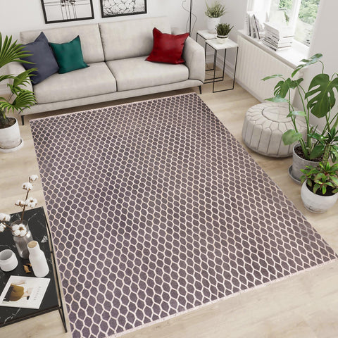 handmade Modern Ailsa Gray Beige Hand Knotted RECTANGLE WOOL&VISCOU area rug 8' x 10'