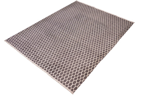 handmade Modern Ailsa Gray Beige Hand Knotted RECTANGLE WOOL&VISCOU area rug 8' x 10'