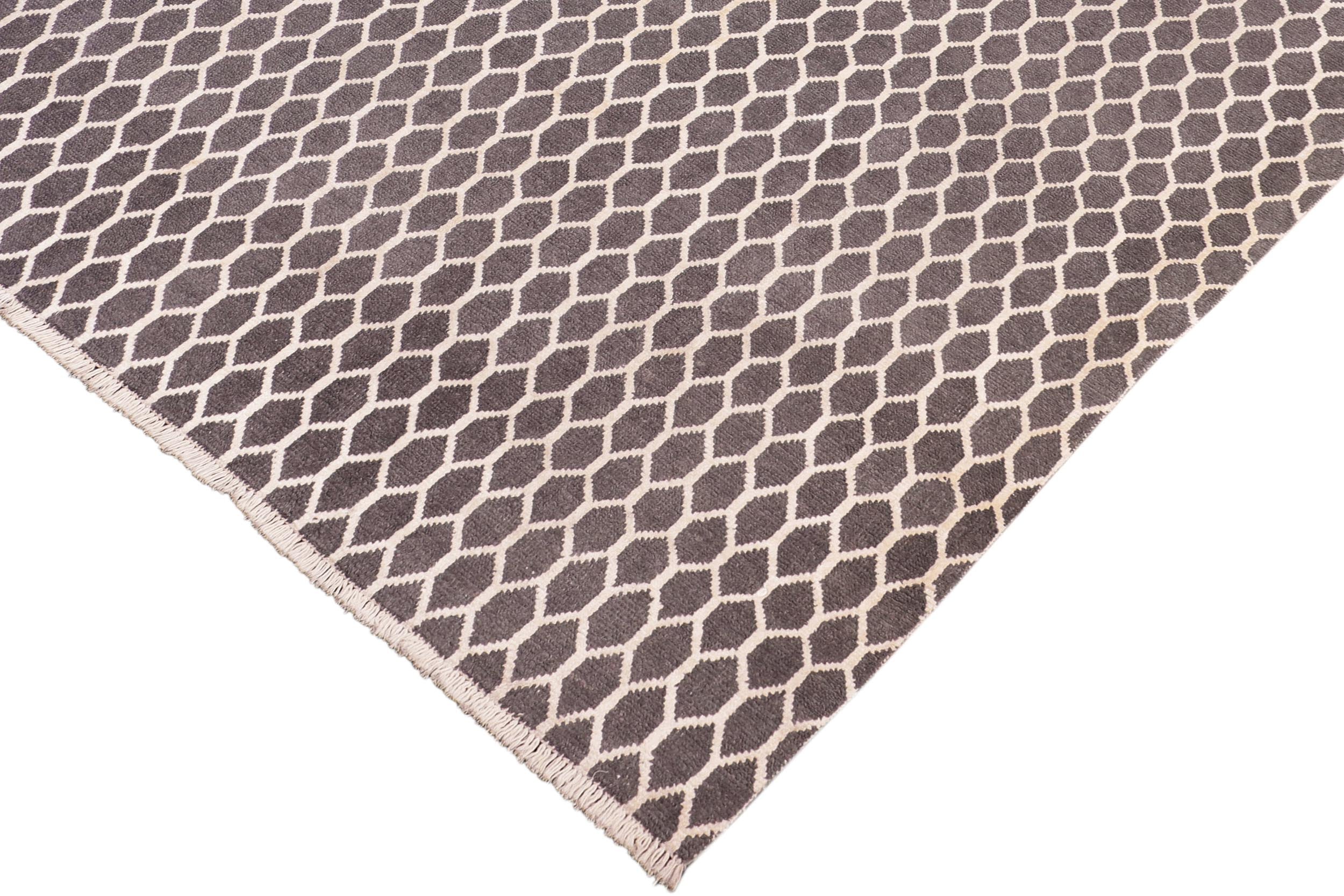 handmade Modern Ailsa Gray Beige Hand Knotted RECTANGLE WOOL&VISCOU area rug 8' x 10'