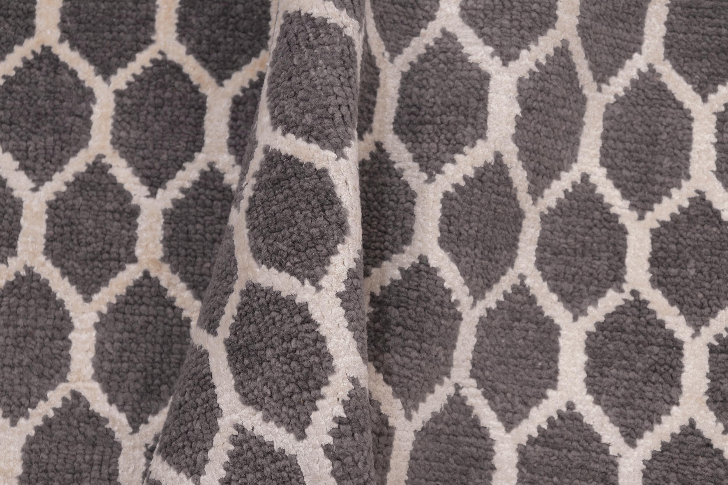 handmade Modern Ailsa Gray Beige Hand Knotted RECTANGLE WOOL&VISCOU area rug 8' x 10'