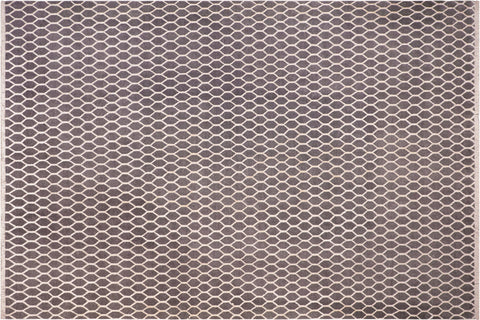 handmade Modern Ailsa Gray Beige Hand Knotted RECTANGLE WOOL&VISCOU area rug 8' x 10'