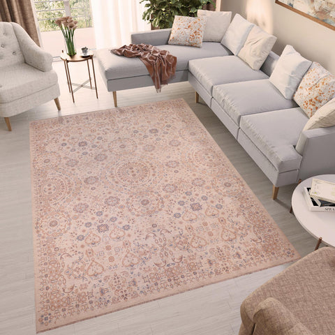 handmade Modern Kafkaz Ivory Pink Hand Knotted RECTANGLE 100% WOOL area rug 9' x 12'