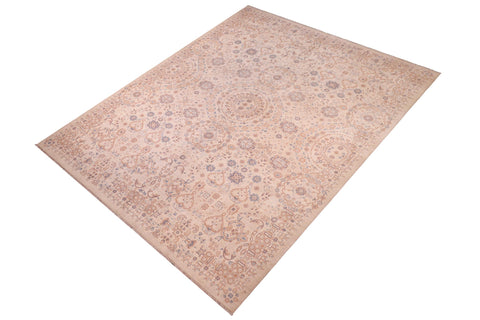 handmade Modern Kafkaz Ivory Pink Hand Knotted RECTANGLE 100% WOOL area rug 9' x 12'