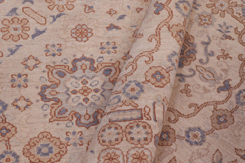 handmade Modern Kafkaz Ivory Pink Hand Knotted RECTANGLE 100% WOOL area rug 9' x 12'