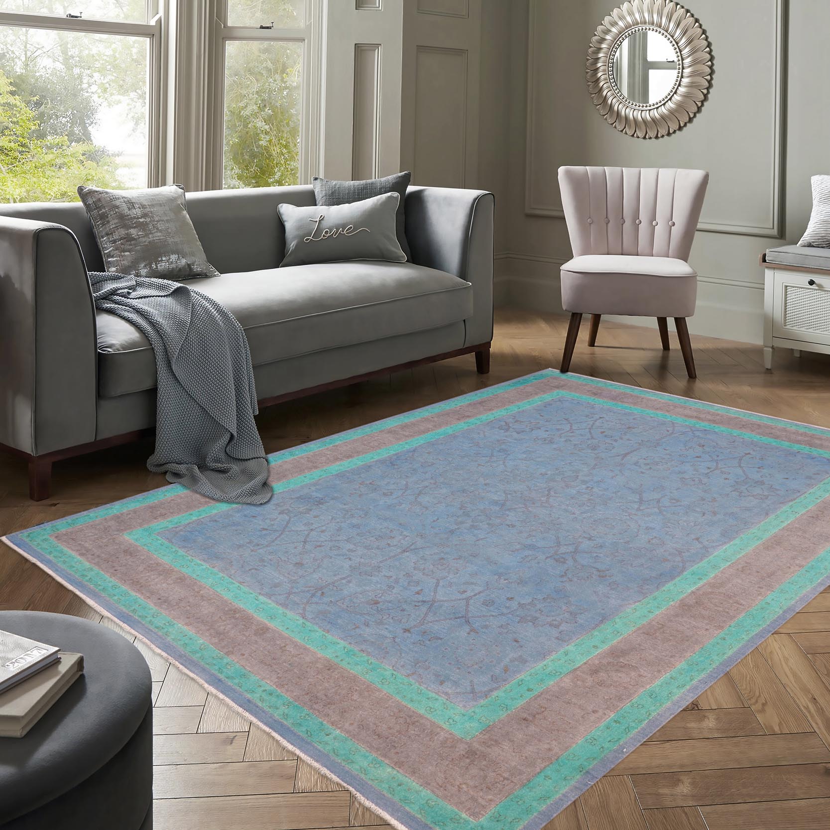 handmade Over Dyed Over Dyed Blue Brown Hand Knotted RECTANGLE 100% WOOL area rug 8' x 10'