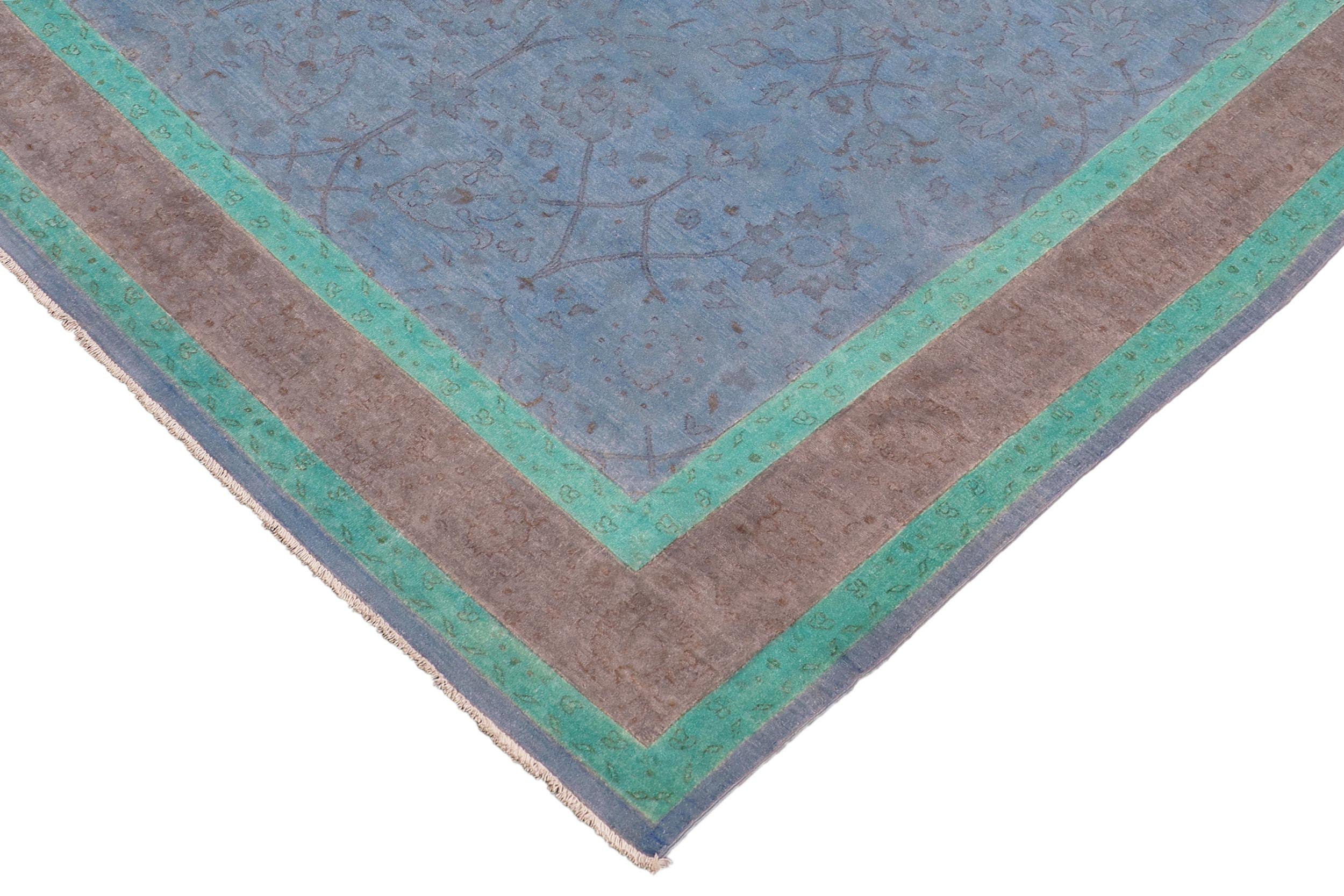 handmade Over Dyed Over Dyed Blue Brown Hand Knotted RECTANGLE 100% WOOL area rug 8' x 10'