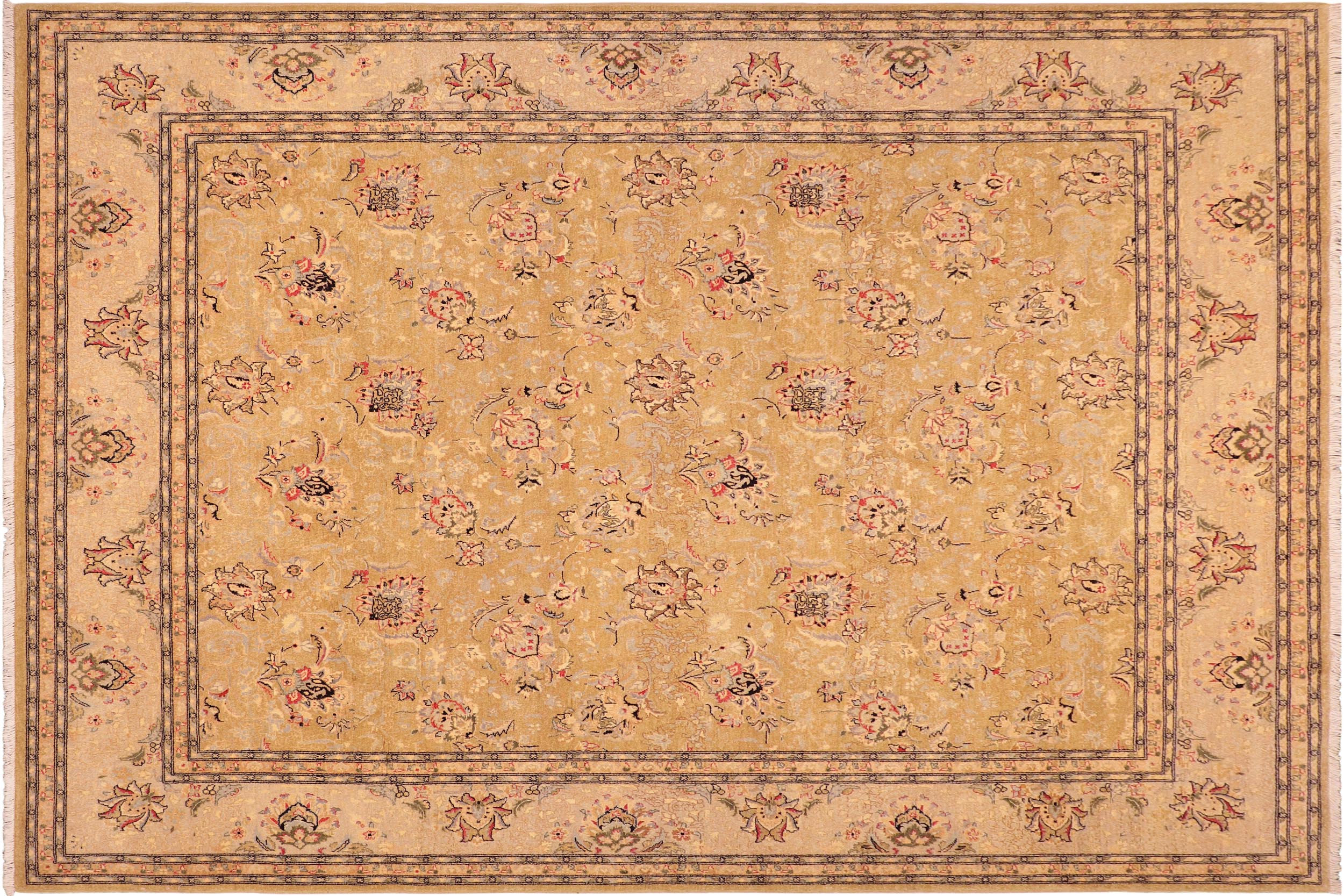 handmade Transitional  Gold Gray Hand Knotted RECTANGLE 100% WOOL area rug 8' x 10'