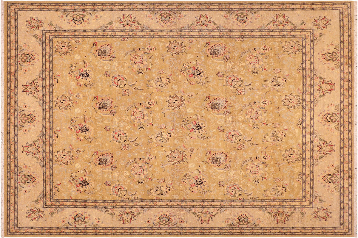 handmade Transitional  Gold Gray Hand Knotted RECTANGLE 100% WOOL area rug 8' x 10'