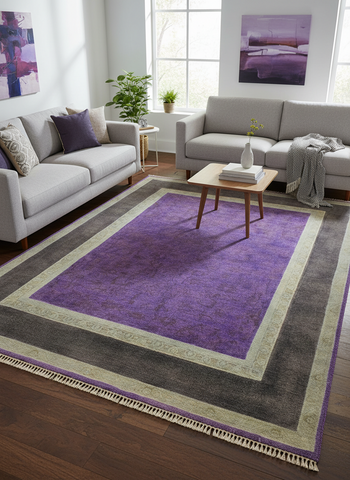 Overdyed Kathalee Purple/Charcoal Hand-Knotted Rug 7'8X9'8